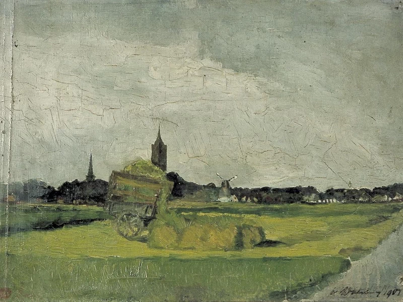 1883-Theo van Doesburg - Paesaggio con carro da fieno, campanili e mulino - Centraal Museum, Utrecht